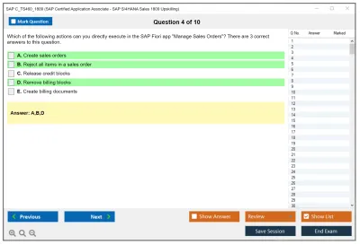 SAP C_TS460_1809 SAP Certified Application Associate - SAP S/4HANA Sales 1809 Upskilling Practice test exam simulator test engine exam Prep practice test questions answers Image 4