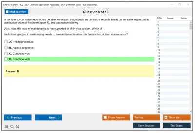 SAP C_TS460_1909 SAP Certified Application Associate - SAP S/4HANA Sales 1909 Upskilling Practice test exam simulator test engine exam Prep practice test questions answers Image 8