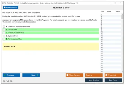 SAP C_TADM55a_75 SAP Certified Technology Associate - System Administration (SAP HANA) with SAP NetWeaver 7.5 Practice test exam simulator test engine exam Prep practice test questions answers Image 2