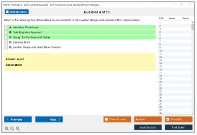 SAP E_ACTCLD_21 SAP Certified Specialist - SAP Activate for Cloud Solutions Project Manager Practice test exam simulator test engine exam Prep practice test questions answers Image 4