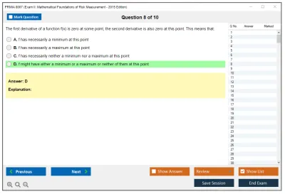 PRMIA 8007 Exam II: Mathematical Foundations of Risk Measurement - 2015 Edition Practice test exam simulator test engine exam Prep practice test questions answers Image 8