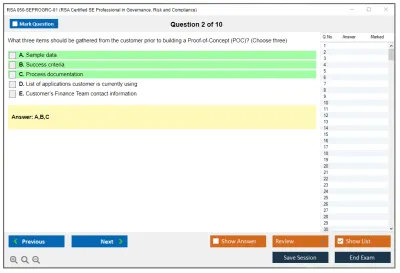 RSA 050-SEPROGRC-01 RSA Certified SE Professional in Governance, Risk and Compliance Practice test exam simulator test engine exam Prep practice test questions answers Image 2