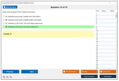 AccessData A30-327 AccessData Certified Examiner Practice test exam simulator test engine exam Prep practice test questions answers Image 10