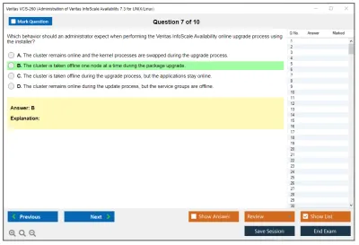 Veritas VCS-260 Administration of Veritas InfoScale Availability 7.3 for UNIX/Linux Practice test exam simulator test engine exam Prep practice test questions answers Image 7