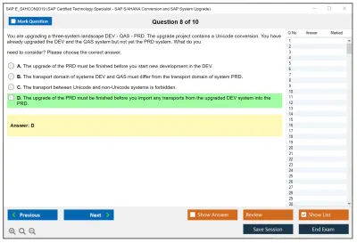 SAP E_S4HCON2019 SAP Certified Technology Specialist - SAP S/4HANA Conversion and SAP System Upgrade Practice test exam simulator test engine exam Prep practice test questions answers Image 8