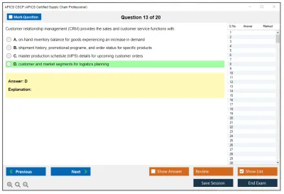 APICS CSCP Certified Supply Chain Professional Exam Practice test exam simulator test engine exam Prep practice test questions answers Image 13