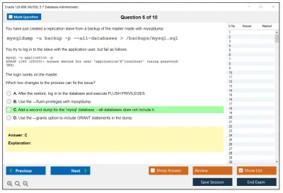 Oracle 1z0-888 MySQL 5.7 Database Administrator Practice test exam simulator test engine exam Prep practice test questions answers Image 6