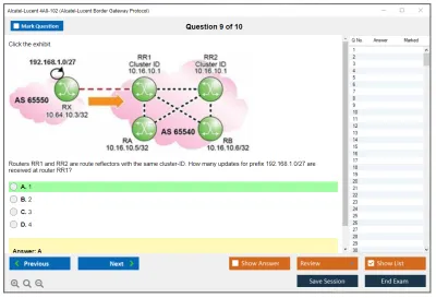 Alcatel-Lucent 4A0-102 Nokia Border Gateway Protocol Practice test exam simulator test engine exam Prep practice test questions answers Image 9