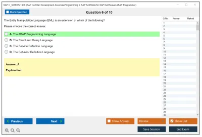 SAP C_S4HDEV1909 SAP Certified Associate - Developer - Programming in SAP S/4HANA for SAP NetWeaver ABAP Programmer Practice test exam simulator test engine exam Prep practice test questions answers Image 6