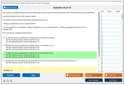 Microsoft 70-462 Administering Microsoft SQL Server 2012/2014 Databases Practice test exam simulator test engine exam Prep practice test questions answers Image 15