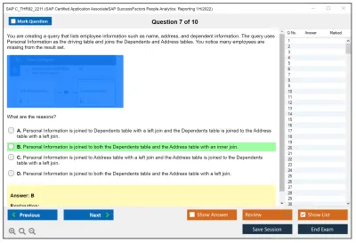 SAP C_THR92_2211 SAP Certified Application AssociateSAP SuccessFactors People Analytics: Reporting 1H/2022 Practice test exam simulator test engine exam Prep practice test questions answers Image 7