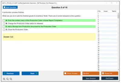 SAP C_TB1200_93 SAP Certified Application Associate - SAP Business One Release 9.3 Practice test exam simulator test engine exam Prep practice test questions answers Image 5