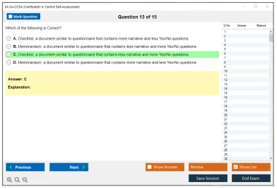 IIA IIA-CCSA Certification in Control Self-Assessment® (CCSA®) Practice test exam simulator test engine exam Prep practice test questions answers Image 13