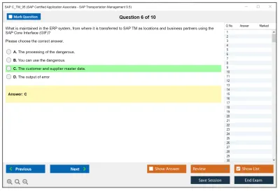SAP C_TM_95 SAP Certified Application Associate - SAP Transportation Management 9.5 Practice test exam simulator test engine exam Prep practice test questions answers Image 6