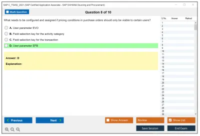 SAP C_TS452_2021 SAP Certified Application Associate - SAP S/4HANA Sourcing and Procurement Practice test exam simulator test engine exam Prep practice test questions answers Image 8