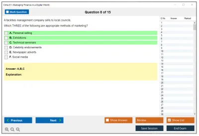 Cima E1 Managing Finance in a Digital World Practice test exam simulator test engine exam Prep practice test questions answers Image 8