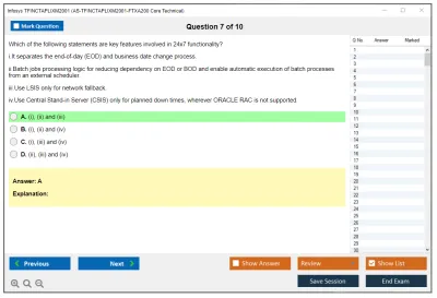 Infosys TFINCTAPLIXM2001 AS-TFINCTAPLIXM2001-FTXA200 Core Technical Practice test exam simulator test engine exam Prep practice test questions answers Image 7