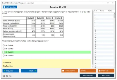 Cima BA2 Fundamentals of Management Accounting Practice test exam simulator test engine exam Prep practice test questions answers Image 10