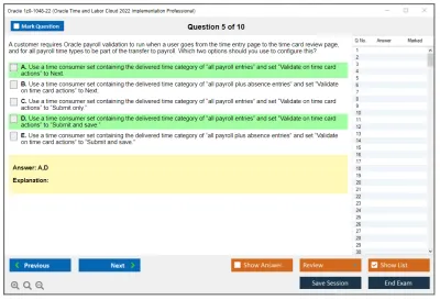 Oracle 1z0-1048-22 Oracle Time and Labor Cloud 2022 Implementation Professional Practice test exam simulator test engine exam Prep practice test questions answers Image 5