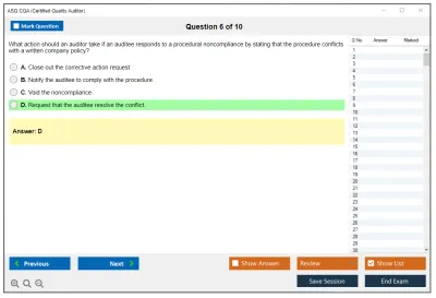 ASQ CQA Certified Quality Auditor Practice test exam simulator test engine exam Prep practice test questions answers Image 6