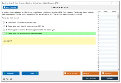 Salesforce Nonprofit-Cloud-Consultant Salesforce Certified Nonprofit Cloud Consultant Practice test exam simulator test engine exam Prep practice test questions answers Image 12