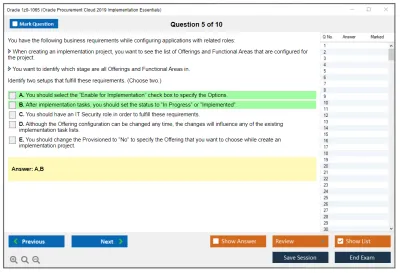 Oracle 1z0-1065 Oracle Procurement Cloud 2019 Implementation Essentials Practice test exam simulator test engine exam Prep practice test questions answers Image 5