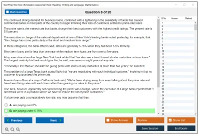 Test Prep SAT-Test Scholastic Assessment Test: Reading, Writing and Language, Mathematics Practice test exam simulator test engine exam Prep practice test questions answers Image 8