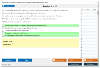 Microsoft MB-320 Microsoft Dynamics 365 for Finance and Operations-Manufacturing  Practice test exam simulator test engine exam Prep practice test questions answers Image 10