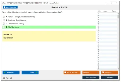 Infosys TETAESTSAPIC1019 AS-TETAESTSAPIC1019-ES-FUNC-100-SAP-Success Factors Practice test exam simulator test engine exam Prep practice test questions answers Image 2