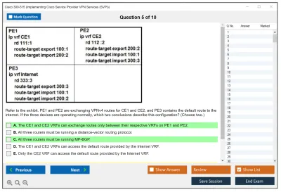 Cisco 300-515 Implementing Cisco Service Provider VPN Services (300-515 SPVI) Practice test exam simulator test engine exam Prep practice test questions answers Image 5