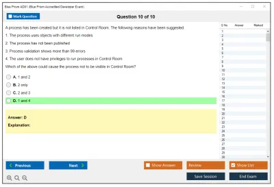 Blue Prism AD01 Blue Prism Accredited Developer Exam Practice test exam simulator test engine exam Prep practice test questions answers Image 10