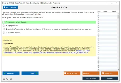 Oracle 1z0-1054-22 Oracle Financials Cloud: General Ledger 2022 Implementation Essentials Practice test exam simulator test engine exam Prep practice test questions answers Image 7