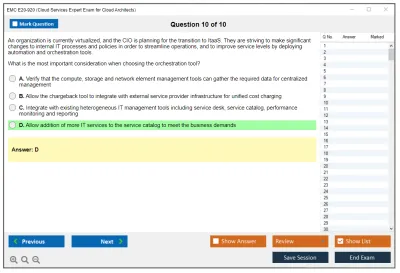 EMC E20-920 Cloud Services Expert Exam for Cloud Architects Practice test exam simulator test engine exam Prep practice test questions answers Image 10