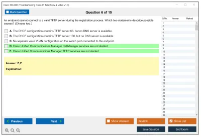 Cisco 300-080 Troubleshooting Cisco IP Telephony &amp; Video v1.0 Practice test exam simulator test engine exam Prep practice test questions answers Image 6