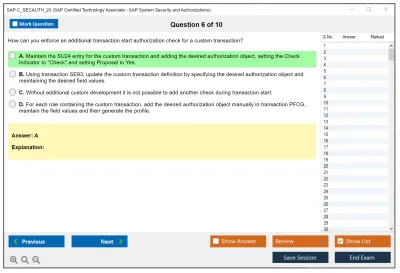 SAP C_SECAUTH_20 SAP Certified Technology Associate - SAP System Security and Authorizations Practice test exam simulator test engine exam Prep practice test questions answers Image 6