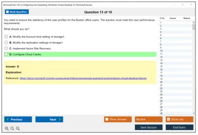 Microsoft AZ-140 Configuring and Operating Windows Virtual Desktop on Microsoft Azure Practice test exam simulator test engine exam Prep practice test questions answers Image 13