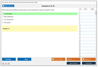 Cisco 700-651 Cisco Collaboration Architecture Sales Essentials (CASE) Practice test exam simulator test engine exam Prep practice test questions answers Image 6