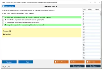 SAP C_S4PPM_2021 SAP Certified Associate - SAP S/4HANA Portfolio and Project Management Practice test exam simulator test engine exam Prep practice test questions answers Image 3