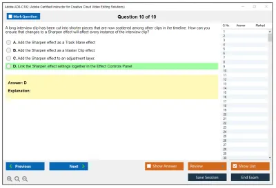 Adobe AD0-C102 Adobe Certified Instructor for Creative Cloud Video Editing Solutions Practice test exam simulator test engine exam Prep practice test questions answers Image 10