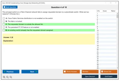 Cisco 300-625 Implementing Cisco Storage Area Networking (DCSAN) Practice test exam simulator test engine exam Prep practice test questions answers Image 4