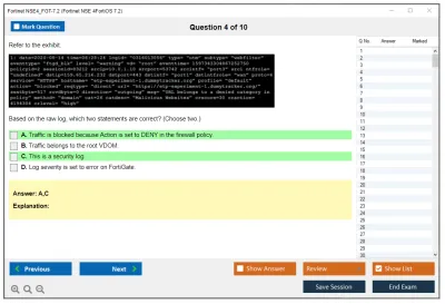 Fortinet NSE4_FGT-7.2 Fortinet NSE 4 - FortiOS 7.2 Practice test exam simulator test engine exam Prep practice test questions answers Image 4