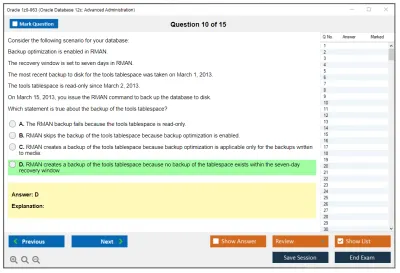 Oracle 1z0-063 Oracle Database 12c: Advanced Administration Practice test exam simulator test engine exam Prep practice test questions answers Image 10