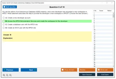 Oracle 1z0-931-20 Oracle Autonomous Database Cloud 2020 Specialist Practice test exam simulator test engine exam Prep practice test questions answers Image 9