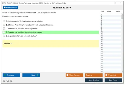 SAP C_TADM70_19 SAP Certified Technology Associate - OS/DB Migration for SAP NetWeaver 7.52 Practice test exam simulator test engine exam Prep practice test questions answers Image 10