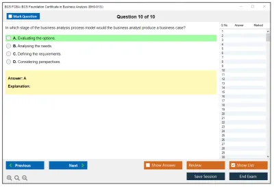 BCS FCBA BCS Foundation Certificate in Business Analysis (BH0-013) Practice test exam simulator test engine exam Prep practice test questions answers Image 10