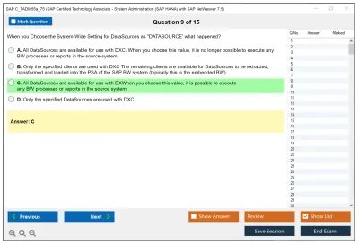 SAP C_TADM55a_75 SAP Certified Technology Associate - System Administration (SAP HANA) with SAP NetWeaver 7.5 Practice test exam simulator test engine exam Prep practice test questions answers Image 9