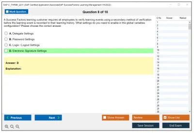 SAP C_THR88_2211 SAP Certified Application AssociateSAP SuccessFactors Learning Management 1H/2022 Practice test exam simulator test engine exam Prep practice test questions answers Image 8