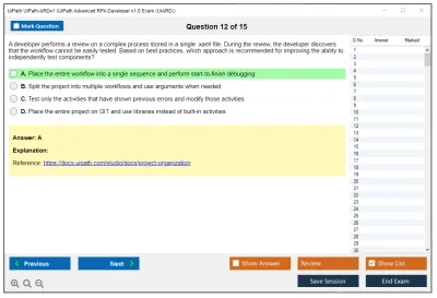 UiPath UiPath-ARDv1 UiPath Advanced RPA Developer v1.0 Exam (UiARD) Practice test exam simulator test engine exam Prep practice test questions answers Image 12