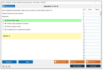 SAP C_HANATEC_15 SAP Certified Technology Associate - SAP HANA 2.0 (SPS03) Practice test exam simulator test engine exam Prep practice test questions answers Image 11
