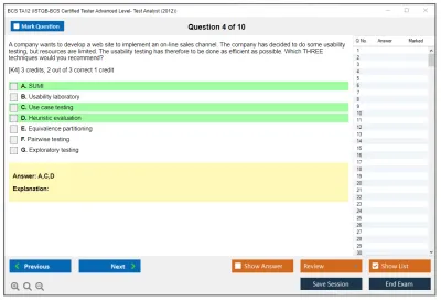 BCS TA12 ISTQB-BCS Certified Tester Advanced Level- Test Analyst (2012) Practice test exam simulator test engine exam Prep practice test questions answers Image 4